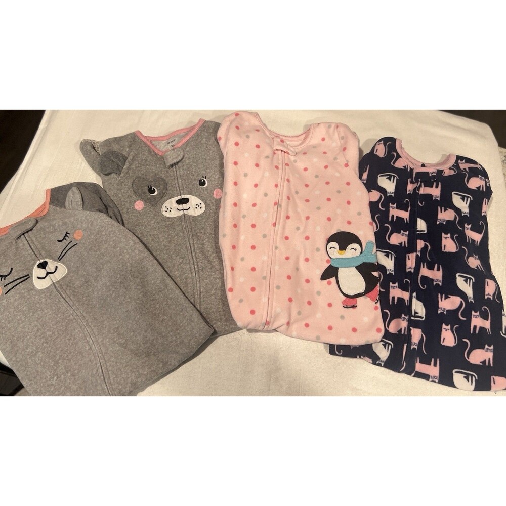 Carter’s Toddler Girl Fleece Footed Pajamas 2T 24M Sleeper Lot of 4